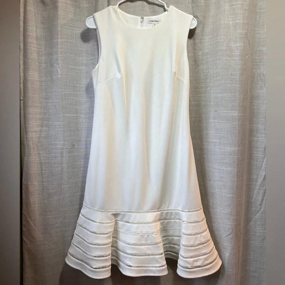 Calvin Klein Dresses & Skirts - Calvin Klein | White Sleeveless Sheath with Flounce Skirt Dress